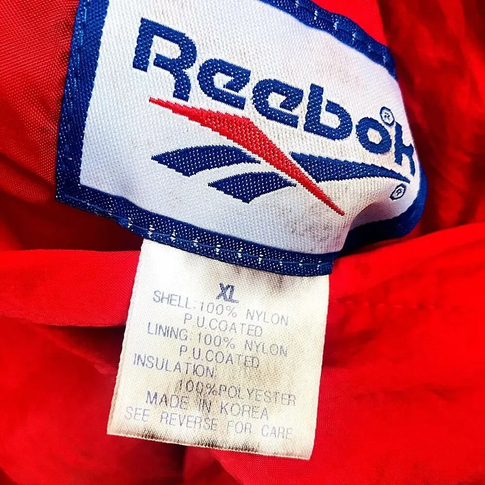 Reebok Vtg Reversible Jacket Hooded RARE Ski Puffer XL Red Wisconsin Winter Y2K